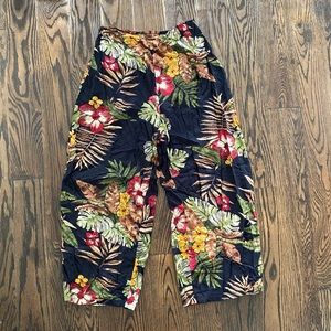 Vintage Floral Print Wide Leg Pants